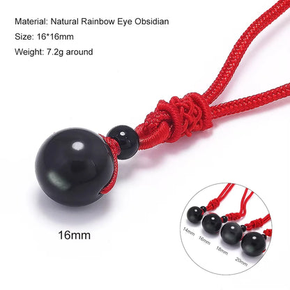 Halsketten und Anhänger aus Naturstein für Damen und Herren, schwarzer Obsidian, Regenbogenaugenperlen, Kugeltransfer, Lucky Love