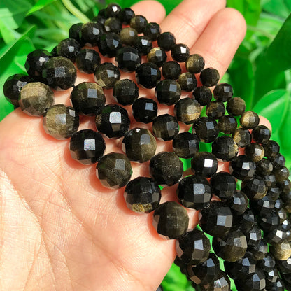 Natürliche Gold Farbe Obsidian Echte Stein Perlen Facettierte Lose Spacer Perlen für Schmuck DIY Machen Charms Armband Zubehör