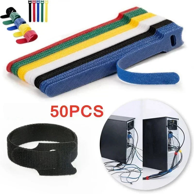 Klettverschluss, selbstklebend, kann wiederverwendet werden, Nylon, T-Hakenring, Schnalle, Befestigungsband für Kabelmanagement, Klebeband, Klettverschluss