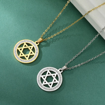 LIKGREAT Stern von David Edelstahl Vintage Halskette klar Zirkon runde Anhänger Halsketten Schmuck Hochzeits geschenk für Frauen Männer