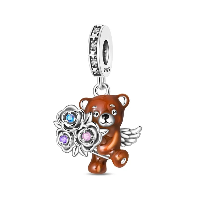 Exquisite Charm-Anhänger aus 925er-Sterlingsilber mit weißen Tigerperlen und Kaninchen-Barista-Anhänger, passend für Armbänder, niedliche Schmuck-Accessoires, Geschenke