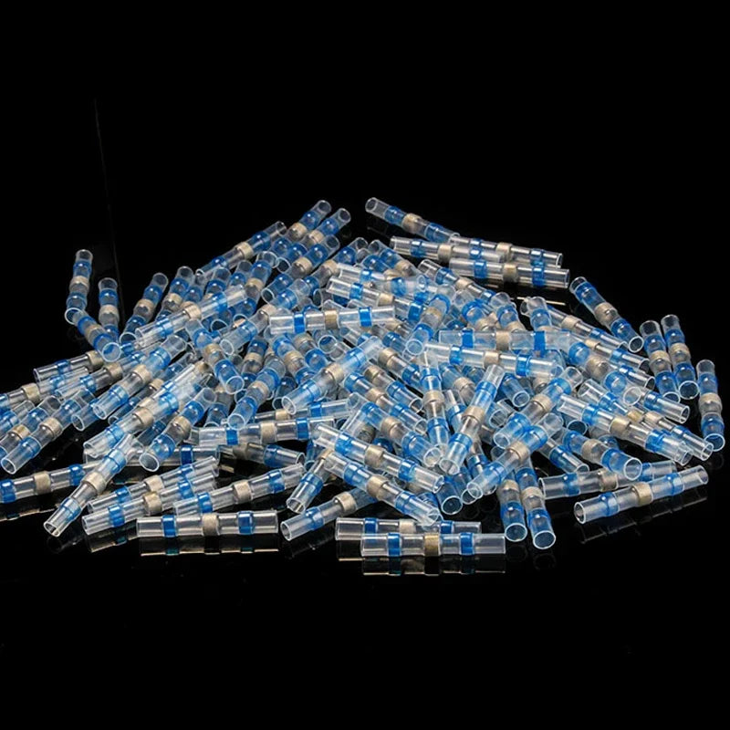 500/1000PCS Wasserdichte Solder Dichtung Hülse Splice Terminal Verzinnte Kupfer Schrumpf Elektrische Draht Butt Stecker AWG16-14 Blau