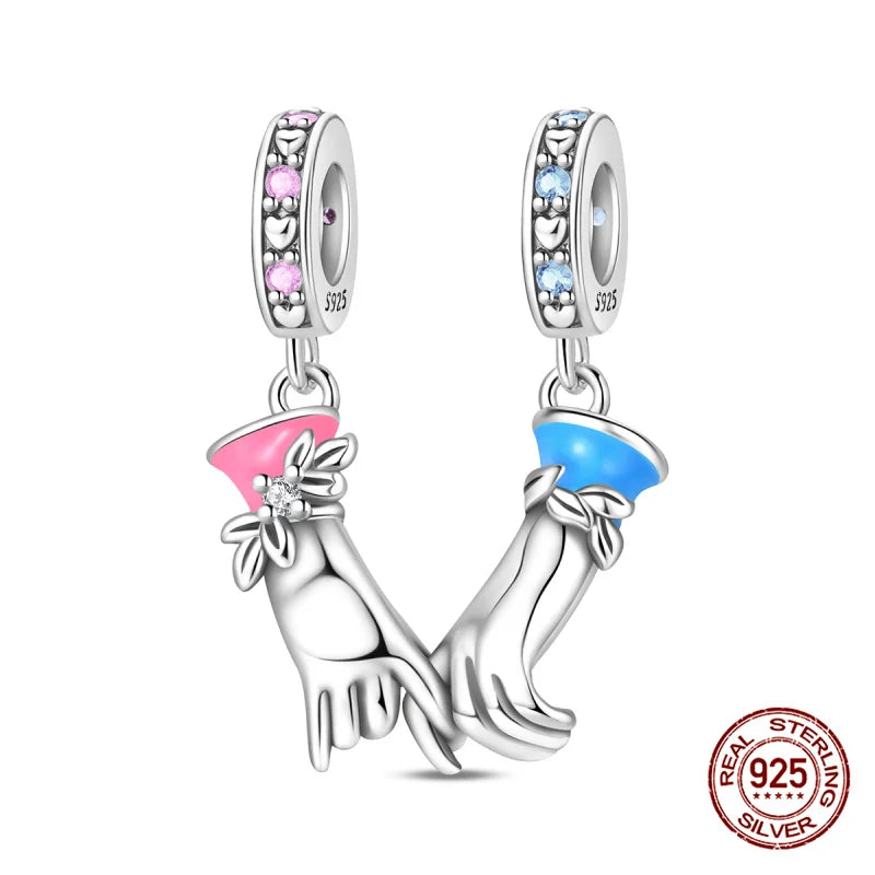 925 Sterling Silber Original Charms Perle CZ Zirkon Liebe Mama Rosa Herz Anhänger Passend für Armband DIY Damen Schmuck Geschenk für Freundin
