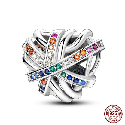 Fit 925 Original Armband 100 % 925 Sterling Silber Glänzende Bunte Zirkon Herz Charms Perlen Exquisite DIY Schmuck Geschenk