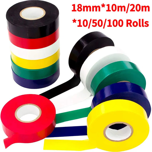 10/50/100 Rollen 10 m/20 m farbiges elektrisches Isolierband, elektrische Verkabelung sicher mit PVC-Vinyl für den Innen- und Außenbereich, zum Binden
