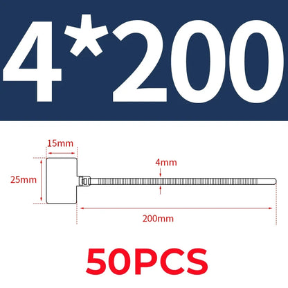 50 Stück weiße Nylon-Kabelbinder 3x100mm 4x150mm 4x200mm mit Etiketten, selbstsichernde Schlaufen, Kunststoff-Isolierung für Netzwerkkabel