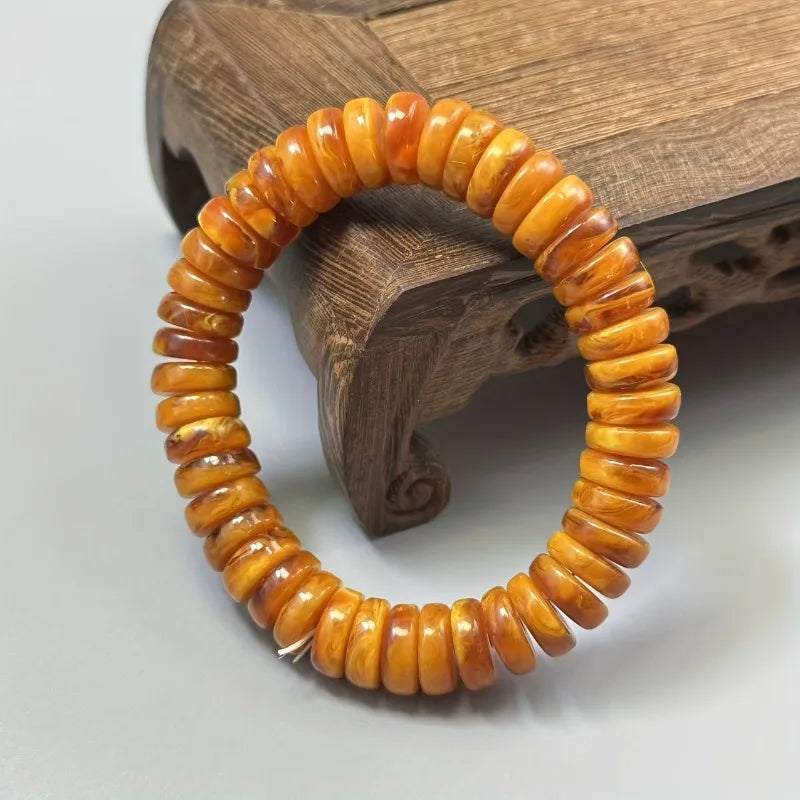 Bernsteinfarbenes Bienenwachs-Perlenarmband, einzelnes Ringzubehör für Herren und Damen