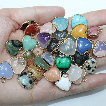 10 Stück Liebe Naturstein Amethyst Tigerauge Rosa Kristall Mischfarbe Stein Herz Anhänger für DIY Schmuck Halskette Exquisites Geschenk