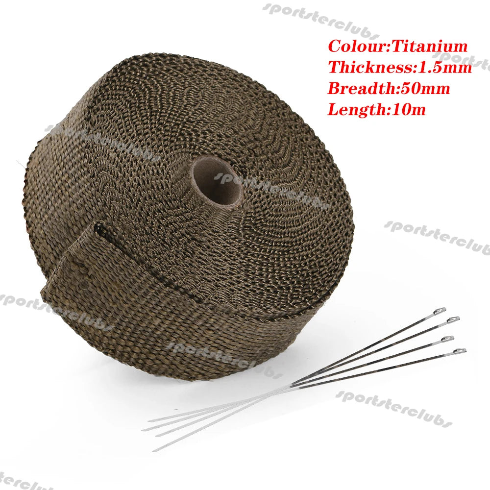 5M/10M/15M Titan Schwarz Fiberglas Thermische Auspuff Header Rohr Wärme Wrap Turbo Rohr verteiler Wärmedämmung Band Rolle 50mm