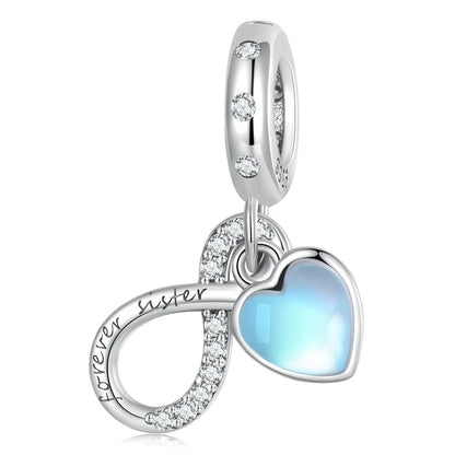 WOSTU 925 Sterling Silber Mondstein Charms Herz Perlen Astronaut Mond Anhänger Fit Original Armband DIY Halskette Schmuck Machen