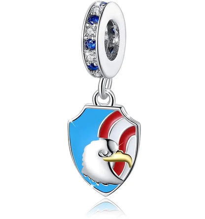 Blaue Serie 925 Sterling Silber Eidechsen-Herz Roboter Kaffee Mit Blumen Charms Passend für DIY Armband Halskette Casual Party Geschenke