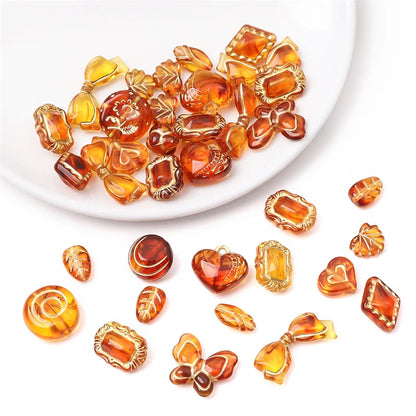 Acryl Retro Bernstein Gold Barock Kunststoff Perle Herz Blume Schmetterling Perlen für Halskette Armband DIY Schmuck herstellung