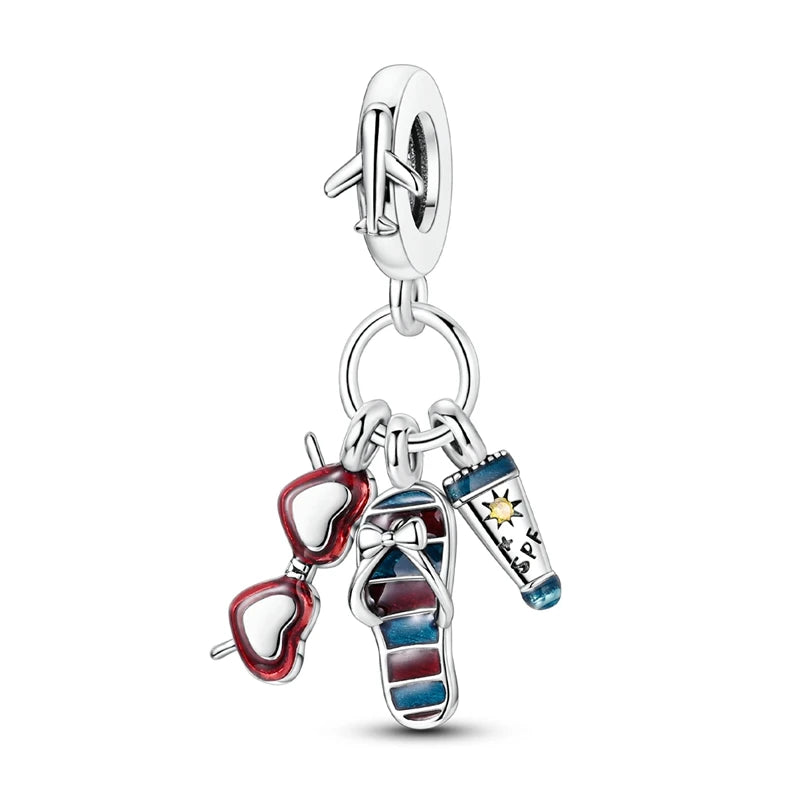 Gemütlicher Charm aus 925er-Sterlingsilber für Strandausflüge, hawaiianischer Bikini, Surfen, Kokosnussbaum, passend für DIY-Armbänder, Halsketten, Reisesouvenirs