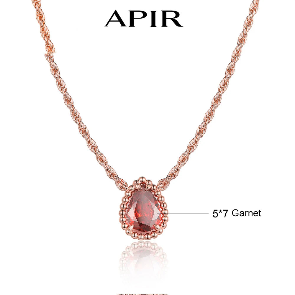 APIR Edelstein Wassertropfen Halskette Böhmischer Stil Damen Anhänger Halskette 5A Zirkon Kette Halskette Schmuck Täglich Niedrigster Preis