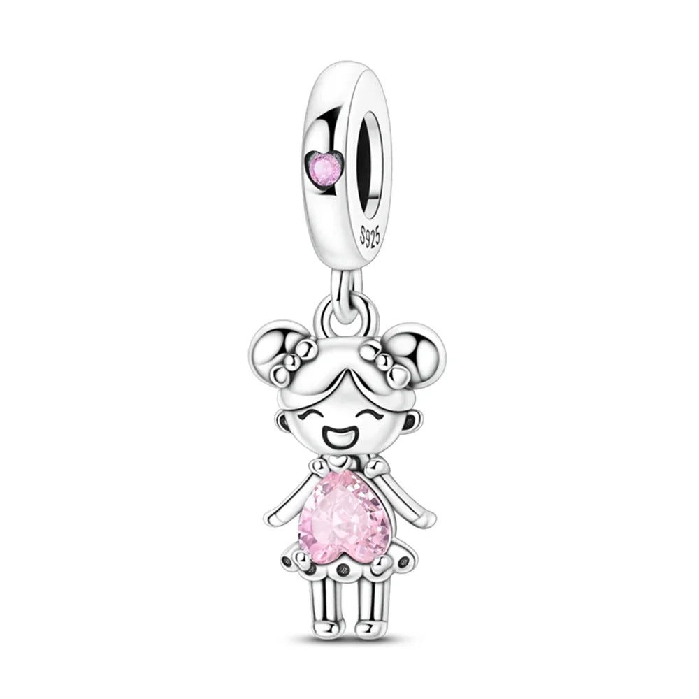 925 Sterling Silber Original Charms Perle CZ Zirkon Liebe Mama Rosa Herz Anhänger Passend für Armband DIY Damen Schmuck Geschenk für Freundin