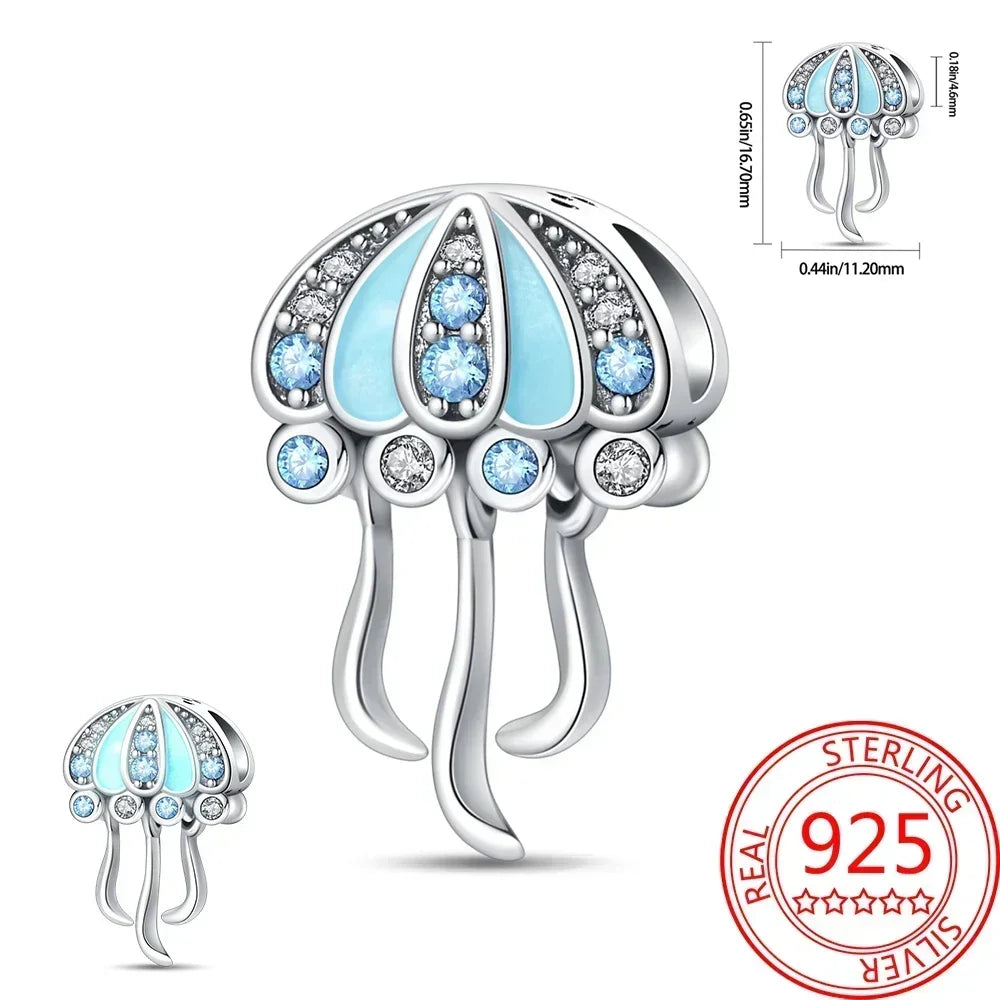 Charms-Anhänger aus 925er-Sterlingsilber mit blauen Ozean-Serie, passend für das DIY-Armband der Marke, Damenschmuck, Geschenke für Freundin