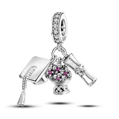 Graduation Series Original Charms Perlen Anhänger 925 Sterling Silber Blumen Kappe Herz Charms für Armband DIY Party Schmuck Geschenk