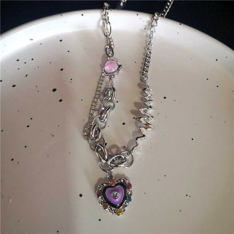 Geschmolzenes flüssiges Metall Vier-Sterne-Strass-Edelstahl-Kettenhalskette für Frauen Egirl Trend Ästhetischer Halsband Y2K-Schmuck