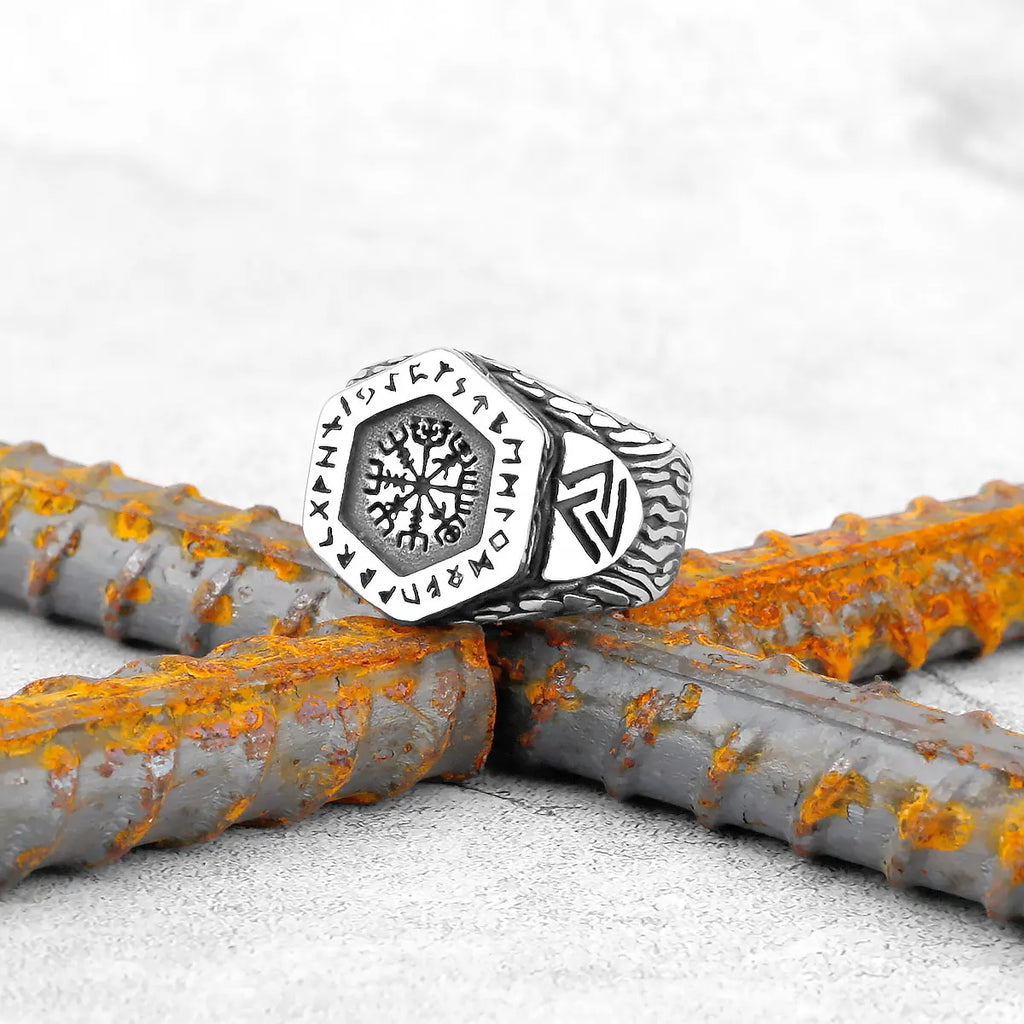 Vintage Edelstahl Wikinger Amulett Ring Nordischer Kompass Runen Männer und Frauen Ringe Teenager Multi Style Schmuck Freund Geschenk