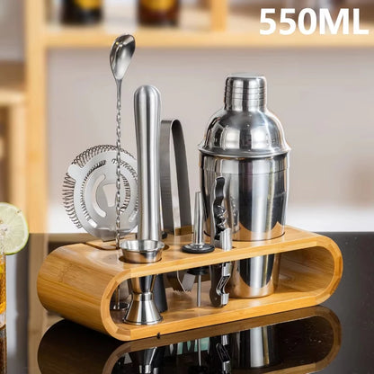Mixology Barkeeper Kit 10-teiliges Bar-Werkzeugset mit Bambusständer Martini-Cocktail-Shaker-Set für ein perfektes Getränkemisch-Erlebnis