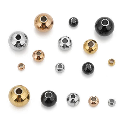 Edelstahl 3mm 4mm 5mm 6mm 8mm Roségold Farbe Schwarz Spacer Perlen Charm Lose Perlen DIY Armbänder Perlen für Schmuckherstellung