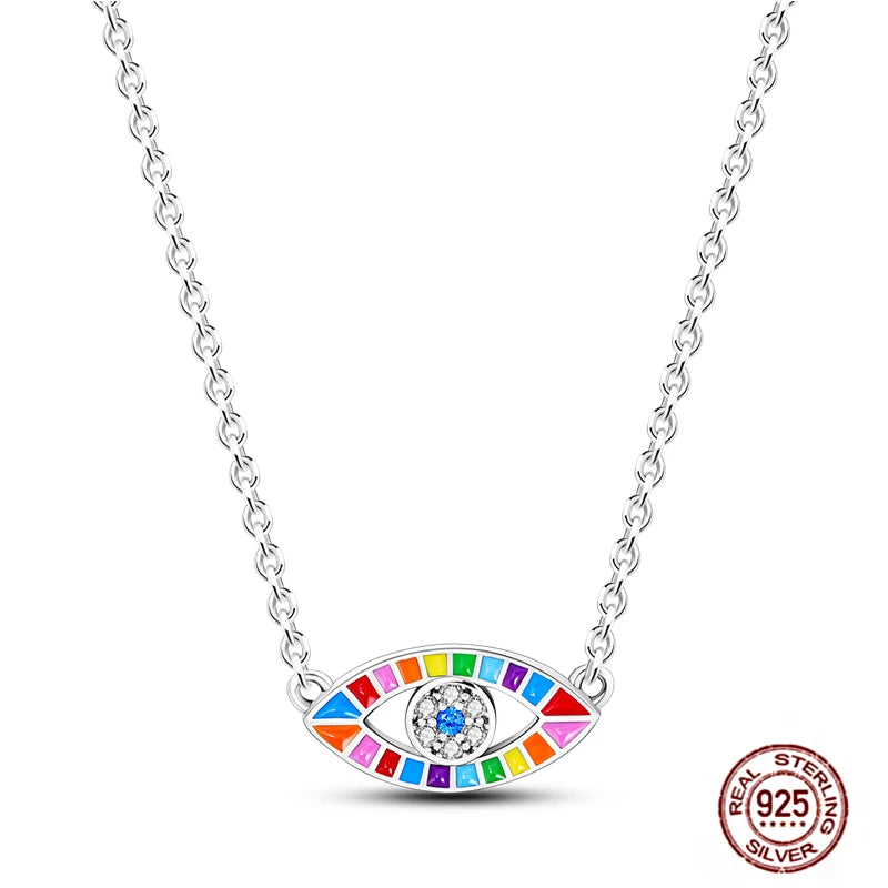 925 Sterling Silber blau Teufel Augen Palme Original Halskette Einhorn überlappen runde funkelnde Anhänger für Frauen Luxus Schmuck Geschenk