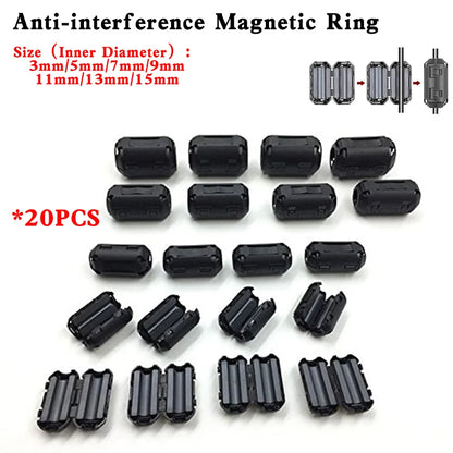 20pcs 3.5/5/7/9/13/15mm Ringkern Ferrit perlen klemme Choke-Spule emi rfi Rausch filter clip Schnapp kabel für schwarzes magnetisches Aufschnappen