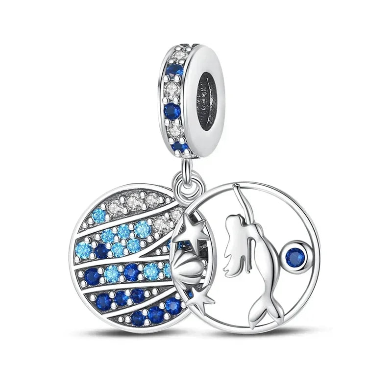 Charms-Anhänger aus 925er-Sterlingsilber mit blauen Ozean-Serie, passend für das DIY-Armband der Marke, Damenschmuck, Geschenke für Freundin