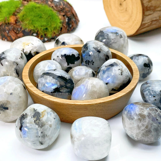 5 Stück 10–30 mm Regenbogen-Mondstein, Trommelsteine, Blumentopf-Aquarium-Dekoration, Geschenk, Heimdekoration, DIY-Dekorationen, Innenhof-Dekoration