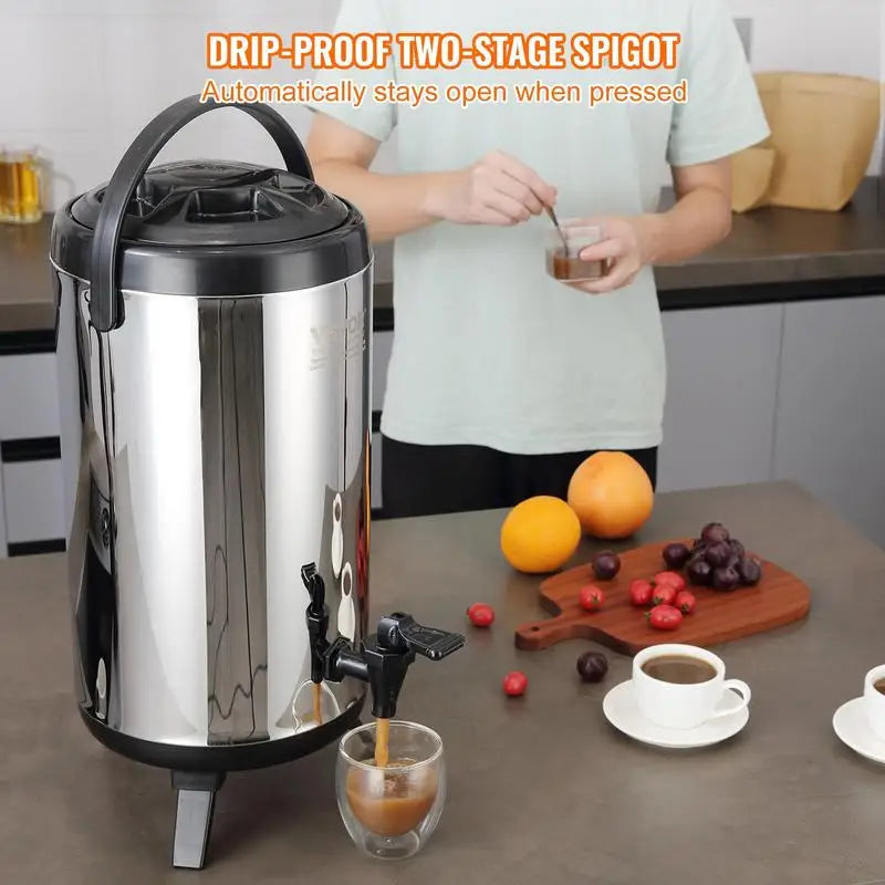 Heiß- und Kaltgetränkespender, Edelstahl-Heiß- und Kaltwasserbrunnen, großer Servierspender mit Zapfhahn. Tragbarer Isolierkrug für Kaffee, Wasser, Saft für Cafés, Bars