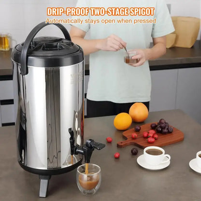 Heiß- und Kaltgetränkespender, Edelstahl-Heiß- und Kaltwasserbrunnen, großer Servierspender mit Zapfhahn. Tragbarer Isolierkrug für Kaffee, Wasser, Saft für Cafés, Bars
