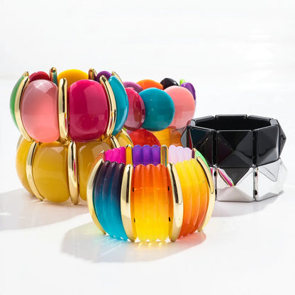 Vintage Acryl große bunte geometrische unregelmäßige Armreifen für Frauen trendige Harz breite Manschette Armreifen Armbänder 2025, Modeschmuck