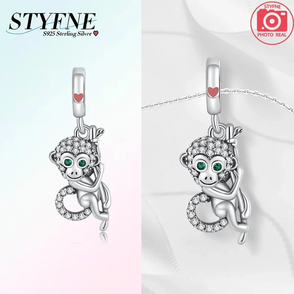 Exquisite Charms aus 925er Silber, Sika-Hirsch, Elch, Leopard, Löwe, Affe, Perlen, passend für Original-Charm-Armbänder, Mode-Anhänger, Geschenk