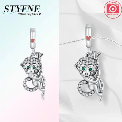 Exquisite Charms aus 925er Silber, Sika-Hirsch, Elch, Leopard, Löwe, Affe, Perlen, passend für Original-Charm-Armbänder, Mode-Anhänger, Geschenk