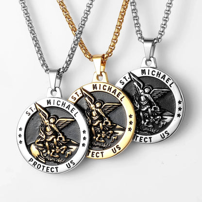 Bow Angel St. Michael Men Necklaces Stainless Steel Pendant Chain Powerful Strong Amulet Vintage Cool Women Jewelry Gifts Wholesale