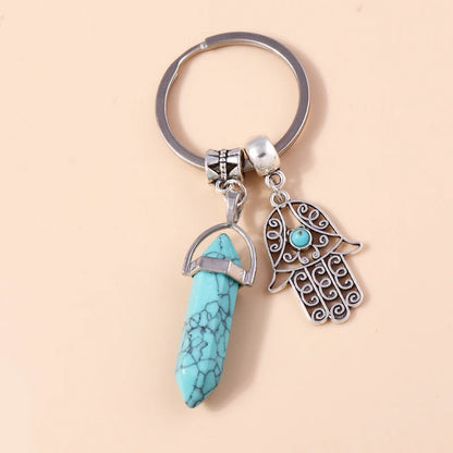Nette Natürliche Stein Keychians Retro Silber Farbe Legierung Sonne Charms Schlüsselanhänger Frauen Männer Handtasche Anhänger Schlüssel Ketten DIY Zubehör