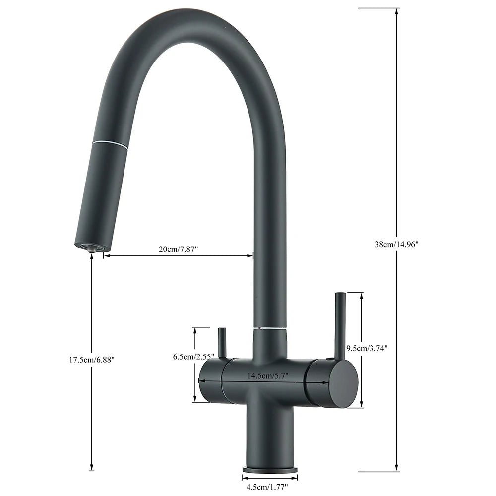 Gefilterter Küchenspüle-Wasserhahn mit einziehbarem Sprühgerät, Messing-Wasserfilterhahn, Trinkwasserhahn, Waschbeckenmischer für die Küche