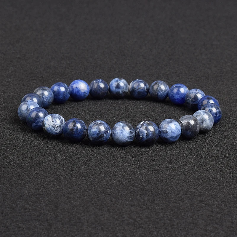 Genuine natural stone bracelet: Apatite, Lapis Lazuli, Agate, Crystal, Tiger's Eye. High-quality gemstone bead bracelet. Men's jewelry bangle.