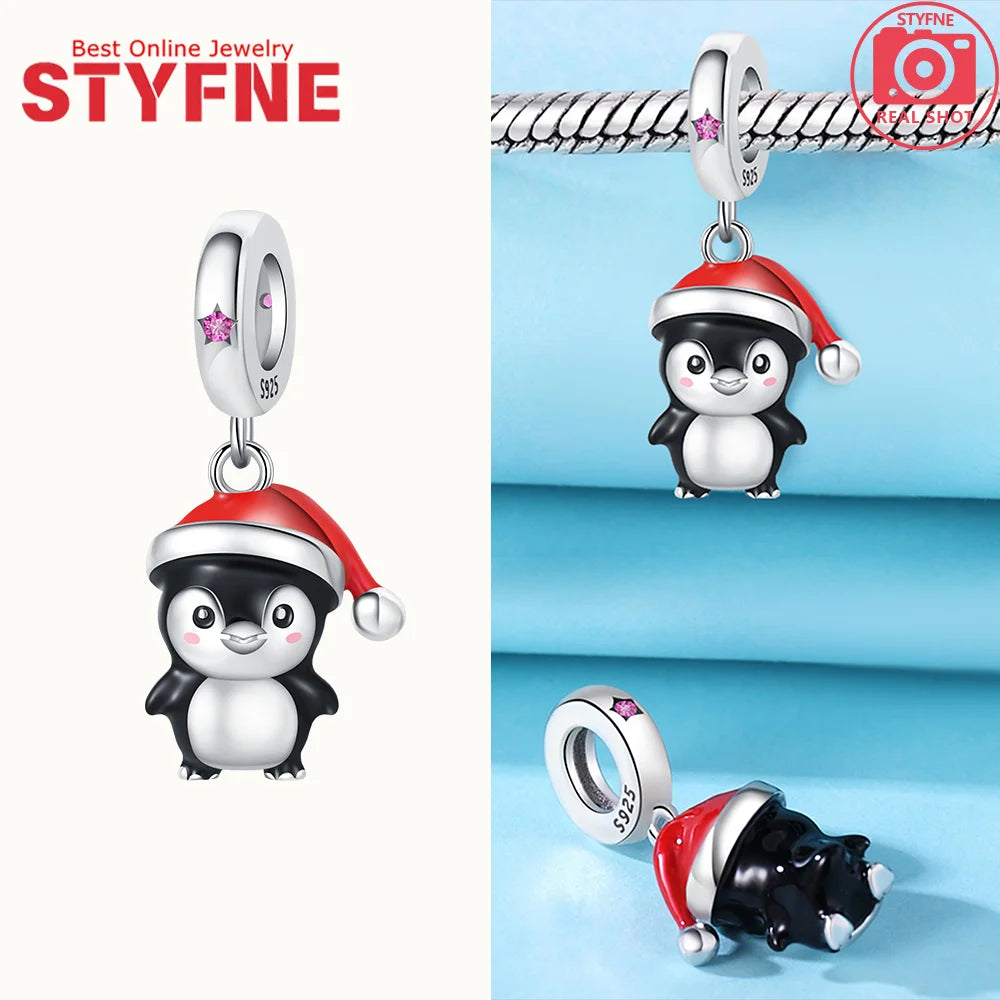 S925 Silber Weihnachten Schneeflocke Charms Herzförmige Glänzende Zirkon Perle Fit Original Armband Diy Edlen Schmuck Weihnachten Geschenk