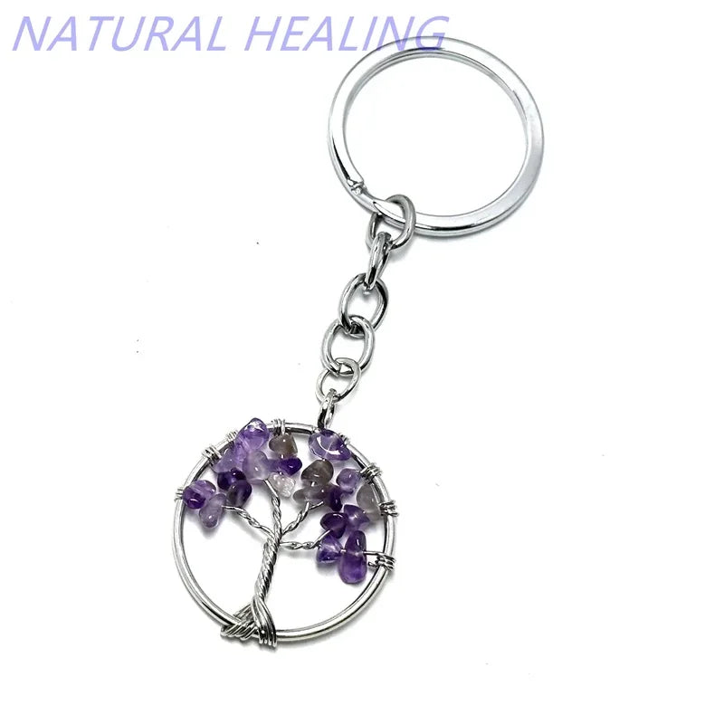 10 stücke Frauen natürlichen Chip Quarz Stein Perle 30mm Herz runden Baum des Lebens Schlüssel anhänger Lanyard Großhandel Schlüssel ringe