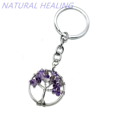 10 stücke Frauen natürlichen Chip Quarz Stein Perle 30mm Herz runden Baum des Lebens Schlüssel anhänger Lanyard Großhandel Schlüssel ringe