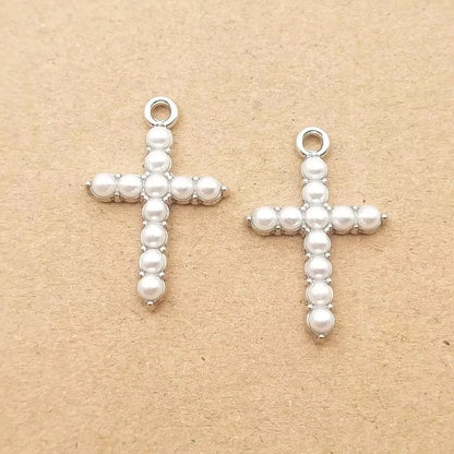 10 Stück Perlen-Kristall-Kreuz-Charm für Schmuckherstellung, Halskette, Armband, Ohrring, Anhänger, Diy-Zubehör, Zinklegierung
