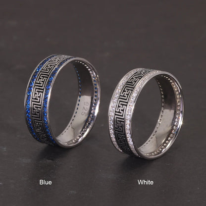 Türkische Ringe aus echtem Sterlingsilber 925, für Männer und Frauen mit blauem, rundem Zirkon, Retro-Punk-Ringe, modischer Silberschmuck