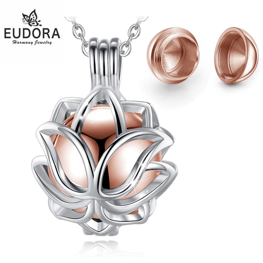 EUDORA Urnen-Anhänger, 14 mm, Lotusblüten-Käfig, Medaillon, Aschebehälter, Andenkenkapsel, Halskette, Hohlkugel, DIY-Schmuck, k332n14