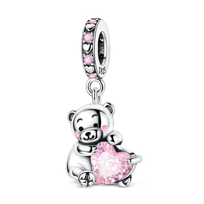 Rosa Charms aus 925er-Sterlingsilber, Perlen, Schmetterling, Parfümflasche, Krone, herzförmiger Zirkon, Charms für Frauen, feiner DIY-Schmuck, Geschenke