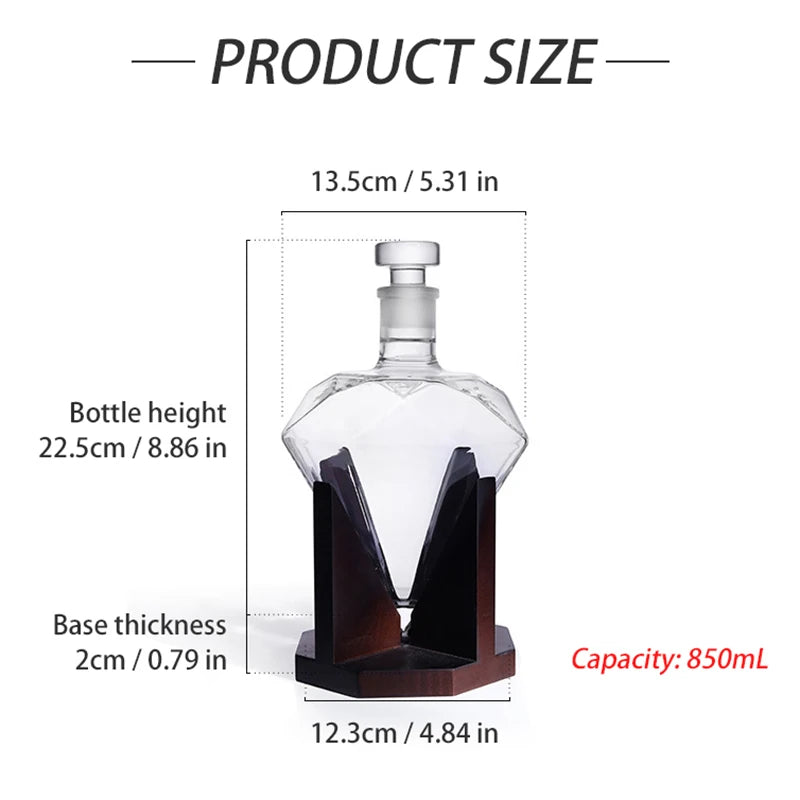 850 ml Diamant Weinglas Flasche Wein Set Anzug mit Holzsockel Whisky Dekanter Originalität für Bar Home Ornament Geschenk