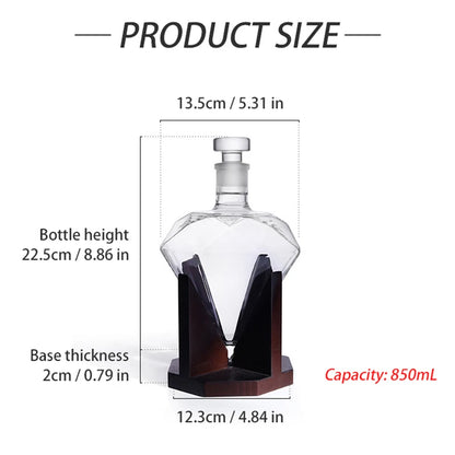 850 ml Diamant Weinglas Flasche Wein Set Anzug mit Holzsockel Whisky Dekanter Originalität für Bar Home Ornament Geschenk