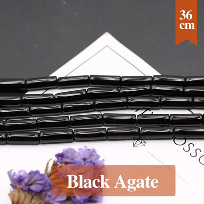 4 x 13 mm natürliche schwarze Achatperlen, zylindrischer natürlicher Achatstein, lose Distanzperlen für die Herstellung von DIY-Schmuck, Halskette, Armband