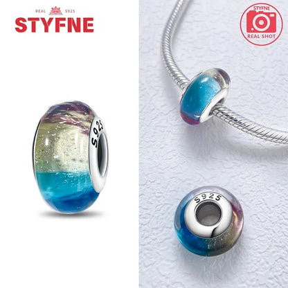Echtes Sterlingsilber 925, Blumen-Charms, Glas, neue Original-Perle, bunt, Murano, passend für Original-Armbänder, DIY für Frauen, Schmuck, Geschenke