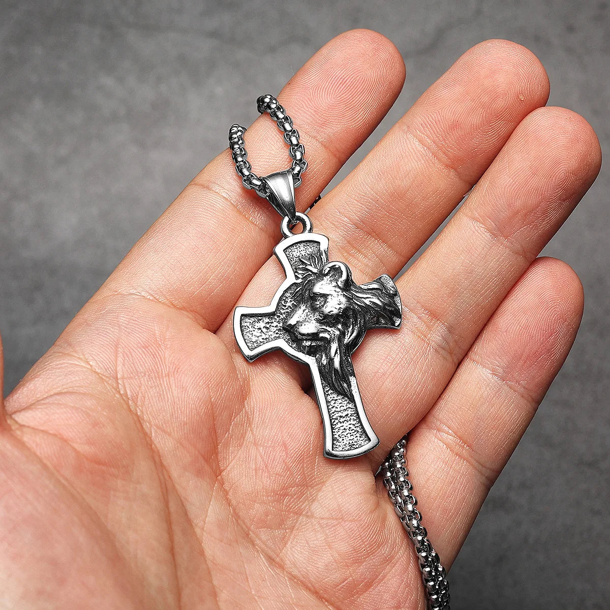 König der Löwen Kreuz Männer Halsketten Edelstahl Einfache Anhänger Kette Frauen Mode Schmuck Punk Neue In Zubehör Geschenke Großhandel